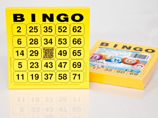 Bingokarten für Senioren 24 Zahlen aus 75 in gelb